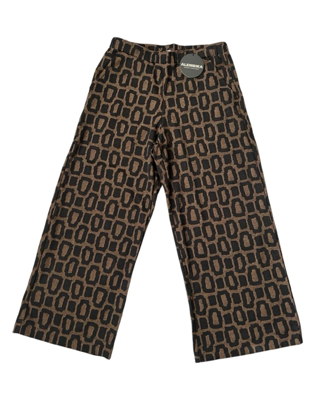 NWT Alembika Dynamite Days Cropped Wide Leg Pants Black Brown Size 1 | US 6-8 - Picture 2 of 12